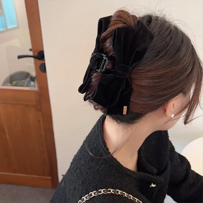 Clips de pelo con lazo de terciopelo para niñas – Negro y rojo - imagen 3