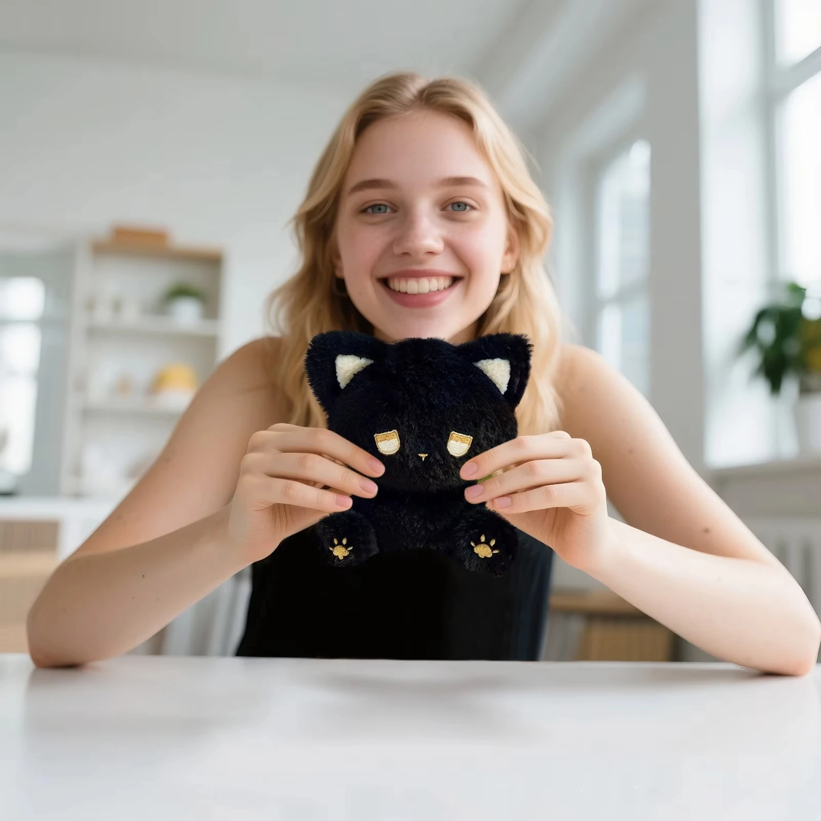 Peluche gatito kawaii para escritorio o estantería