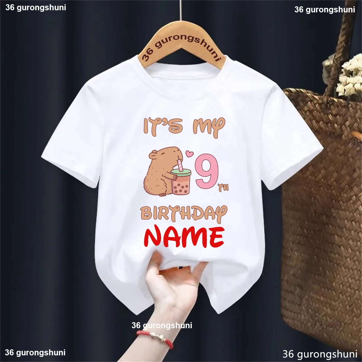 Camiseta infantil de algodón con capibaras – Nombre personalizado - imagen 3