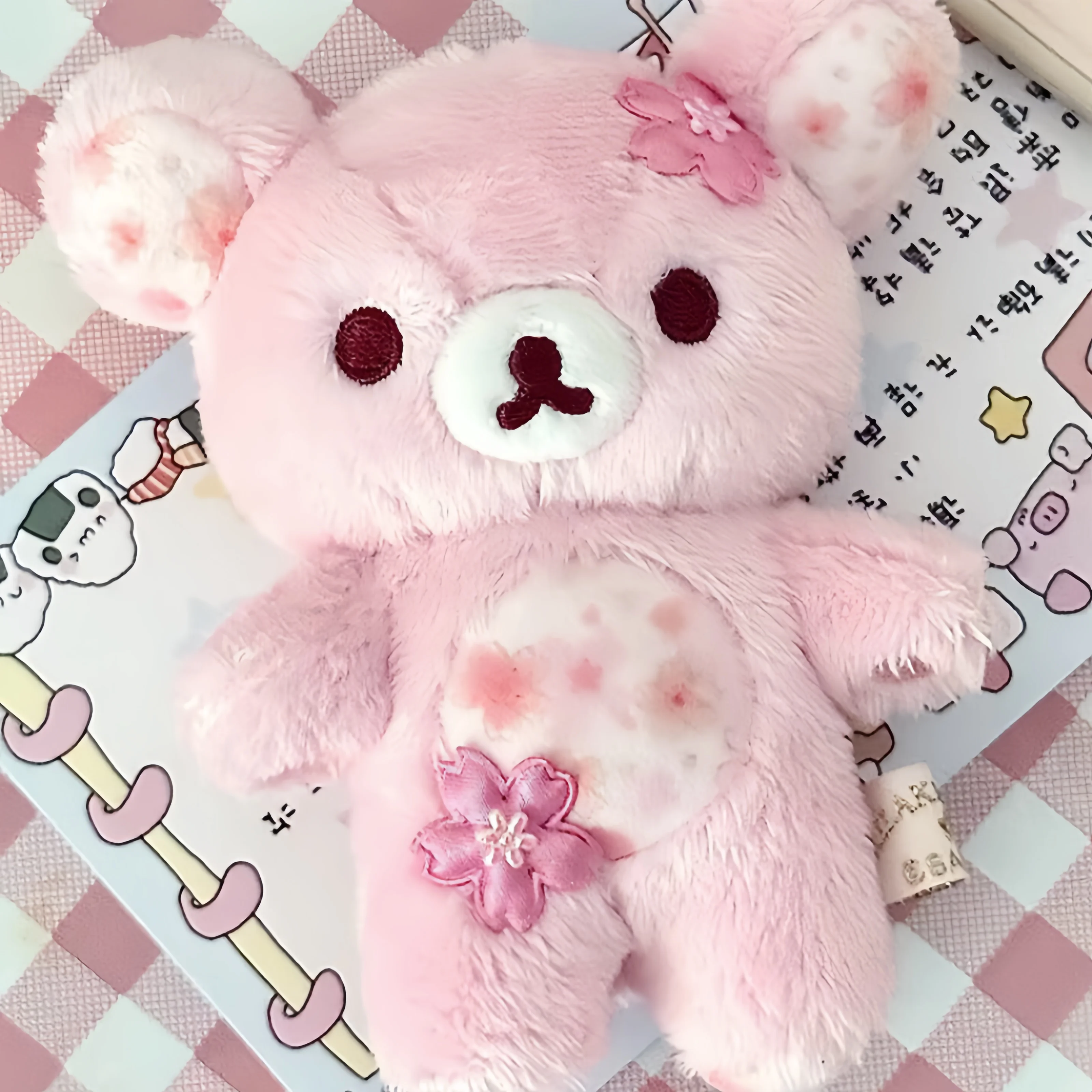 Peluche Rilakkuma rosa con flores de cerezo, suave para dormir - imagen 3