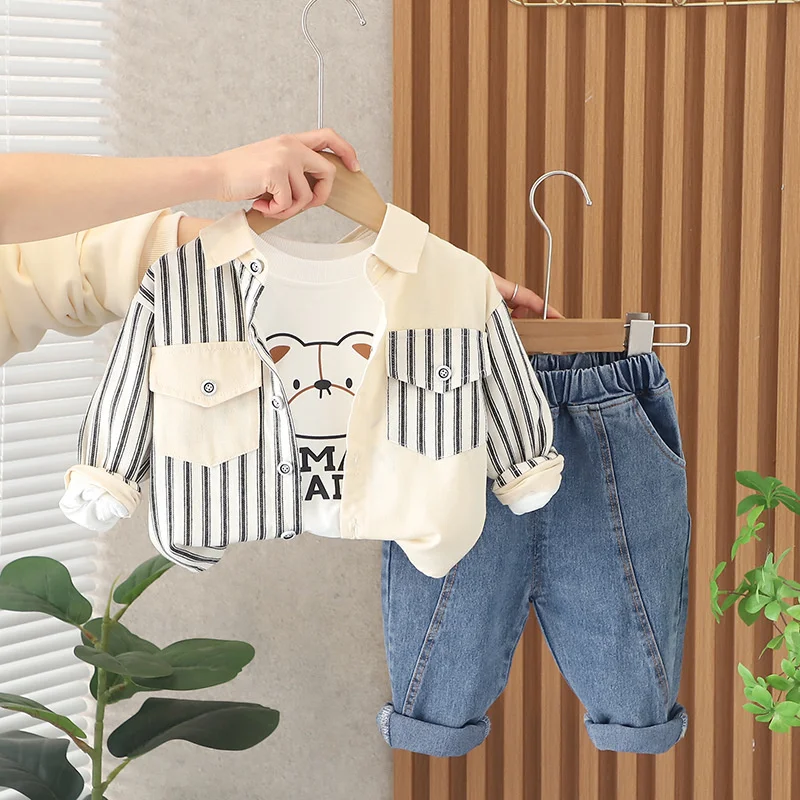 Conjunto primavera-otoño bebé: chaqueta a rayas, camiseta y pantalones - imagen 2