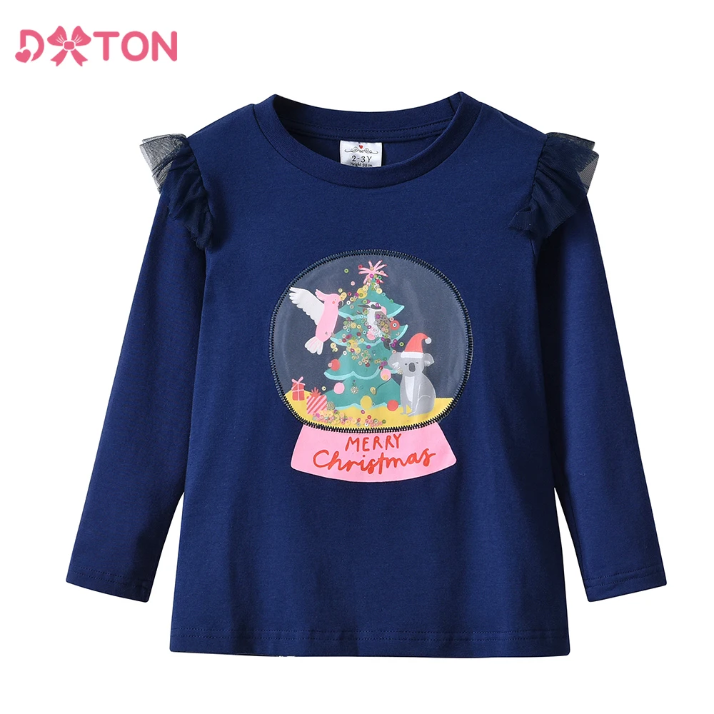 DXTON Camiseta manga larga de algodón para niña con letras - imagen 2