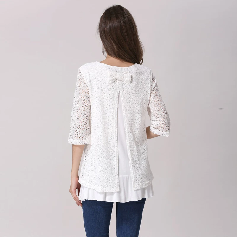 Camiseta de lactancia de encaje suave para embarazadas primavera - imagen 3