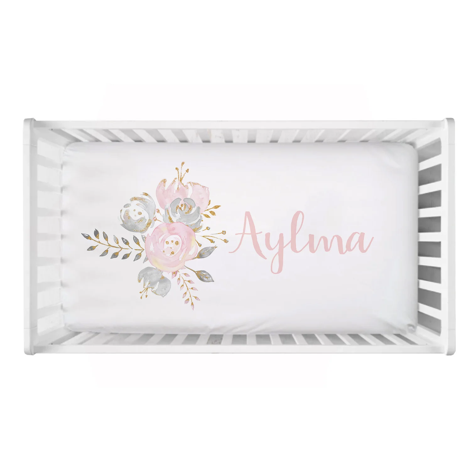 Juego de cama floral dorado con nombre personalizado para bebé - imagen 5