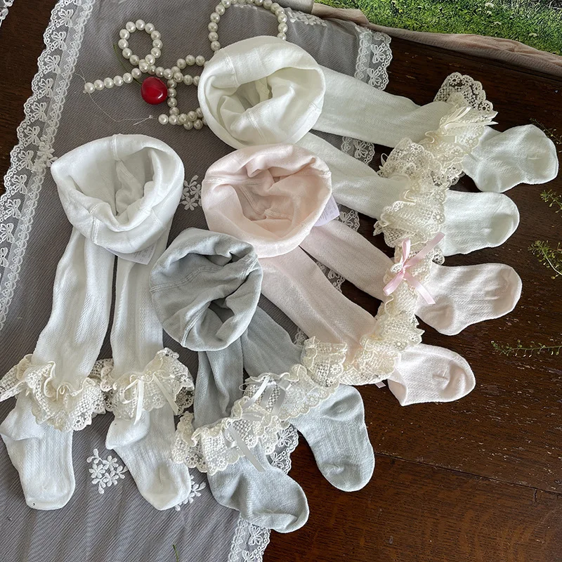 MILANCEL pantimedias de verano para niña con lazo y encaje festivo