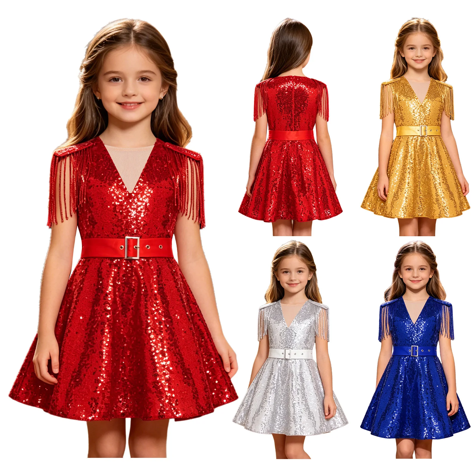Vestido de fiesta con purpurina para niña, estilo jazz con lentejuelas - imagen 5