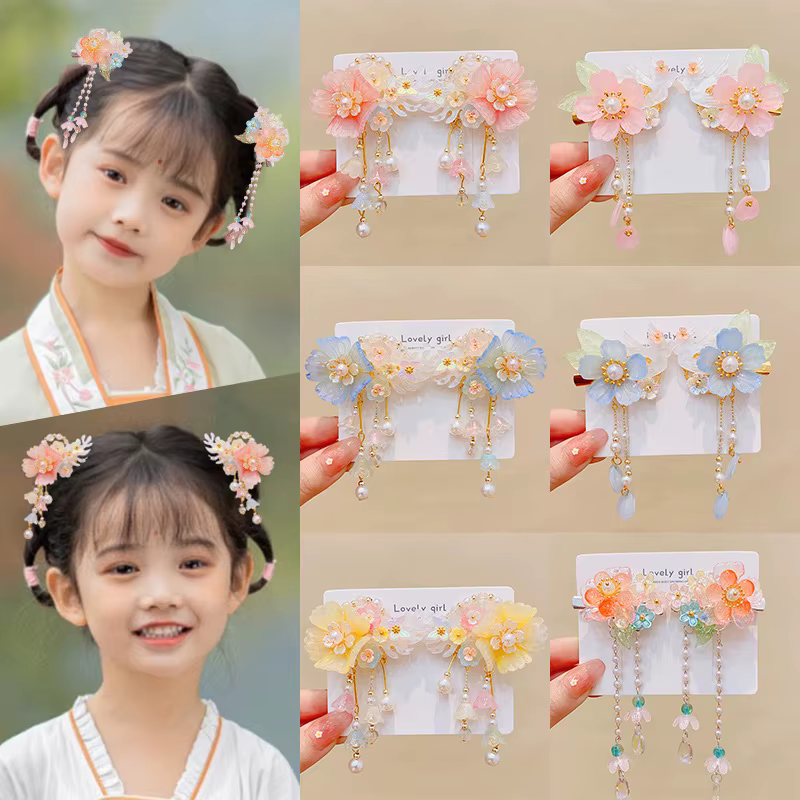 Tocado para bebé estilo chino con cuentas y flor - pinzas para el pelo - imagen 2