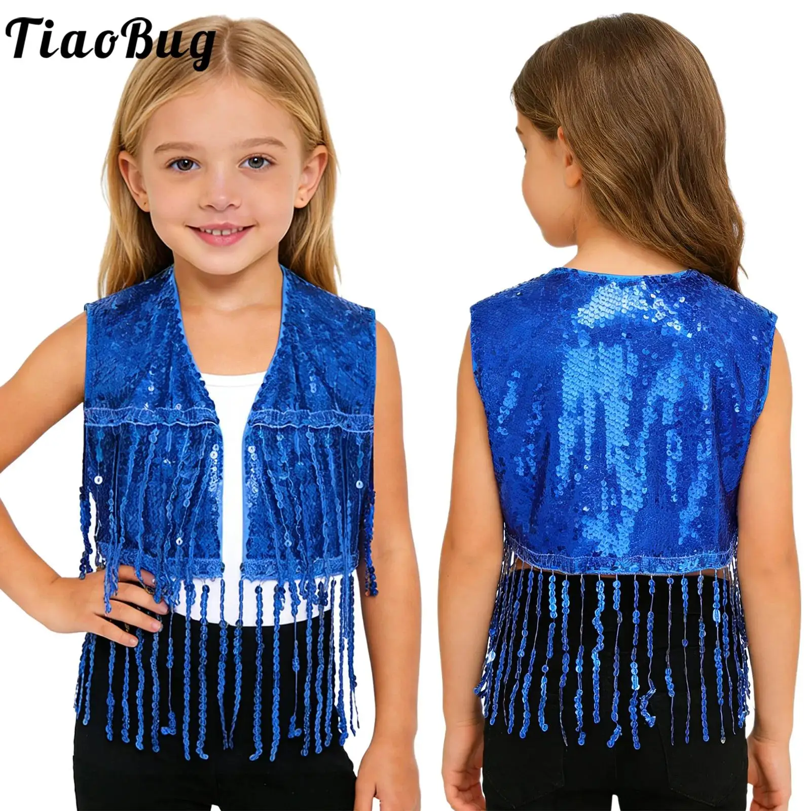 Chaleco de baile jazz con borlas de lentejuelas para niñas - imagen 4