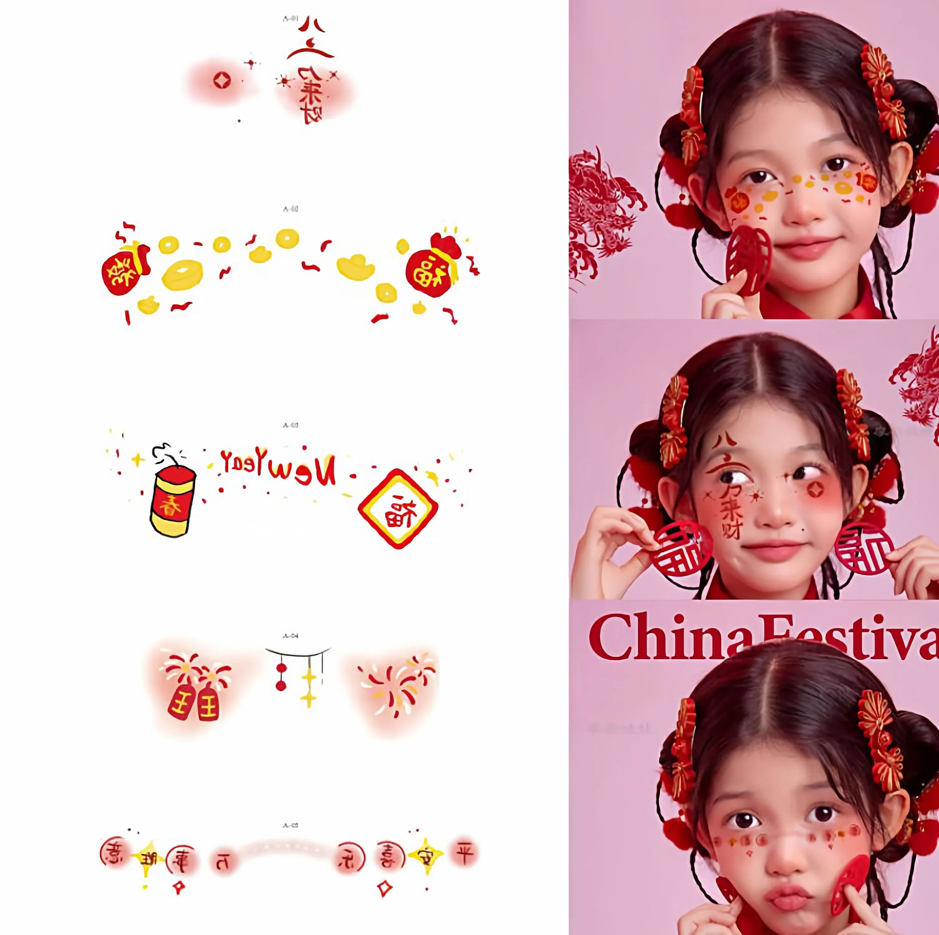 Tatuajes faciales de dibujos animados listos para aplicar
