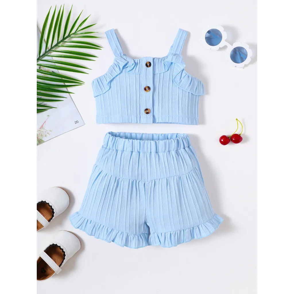 Conjunto de verano liso para niña: top sin mangas y pantalón corto
