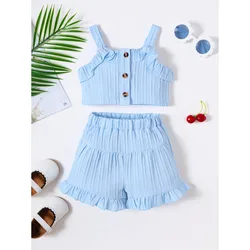 Conjunto de verano liso para niña: top sin mangas y pantalón corto
