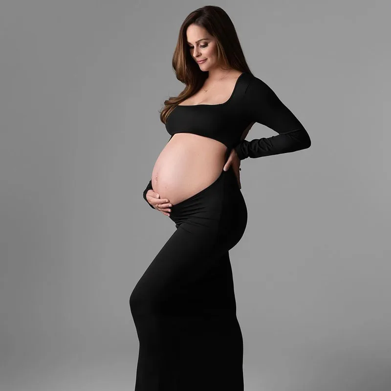 Vestido premamá elegante cuello cuadrado para fotos de boda - imagen 3