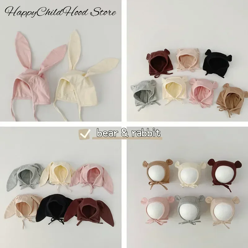 Gorro de algodón para recién nacido con orejitas conejo y osito - imagen 2