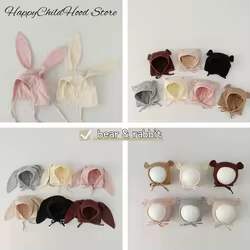 Gorro de algodón para recién nacido con orejitas conejo y osito