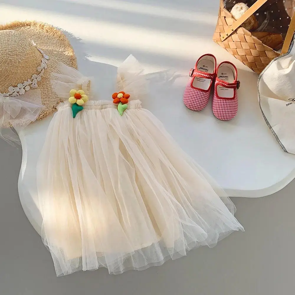 Vestido princesa para bebé con mangas voladoras – Malla floral - imagen 2