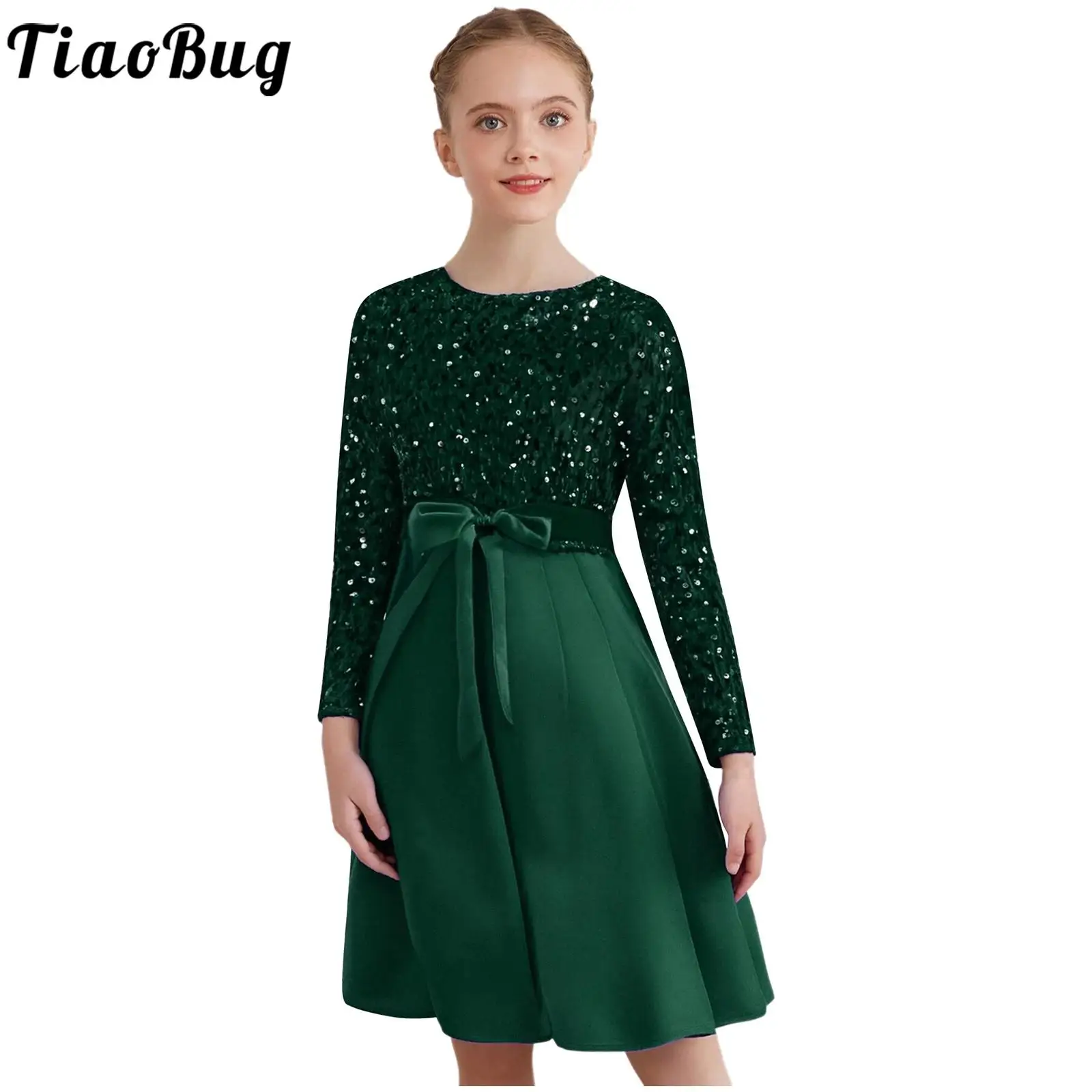 Vestido plisado floral para niña con cinturón y lentejuelas Navidad - imagen 2