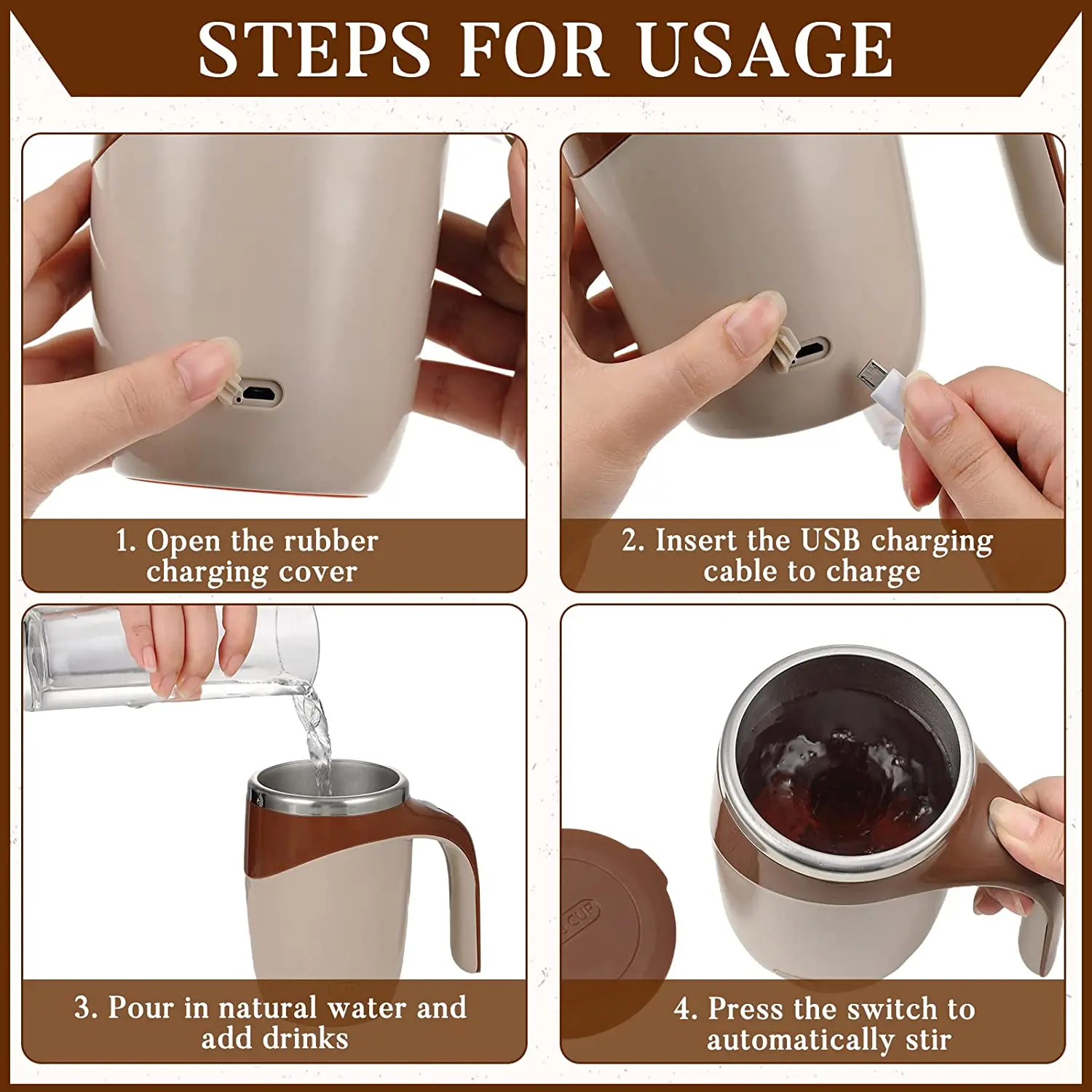 Vaso eléctrico mezclador de leche en acero inoxidable para bebés - imagen 2