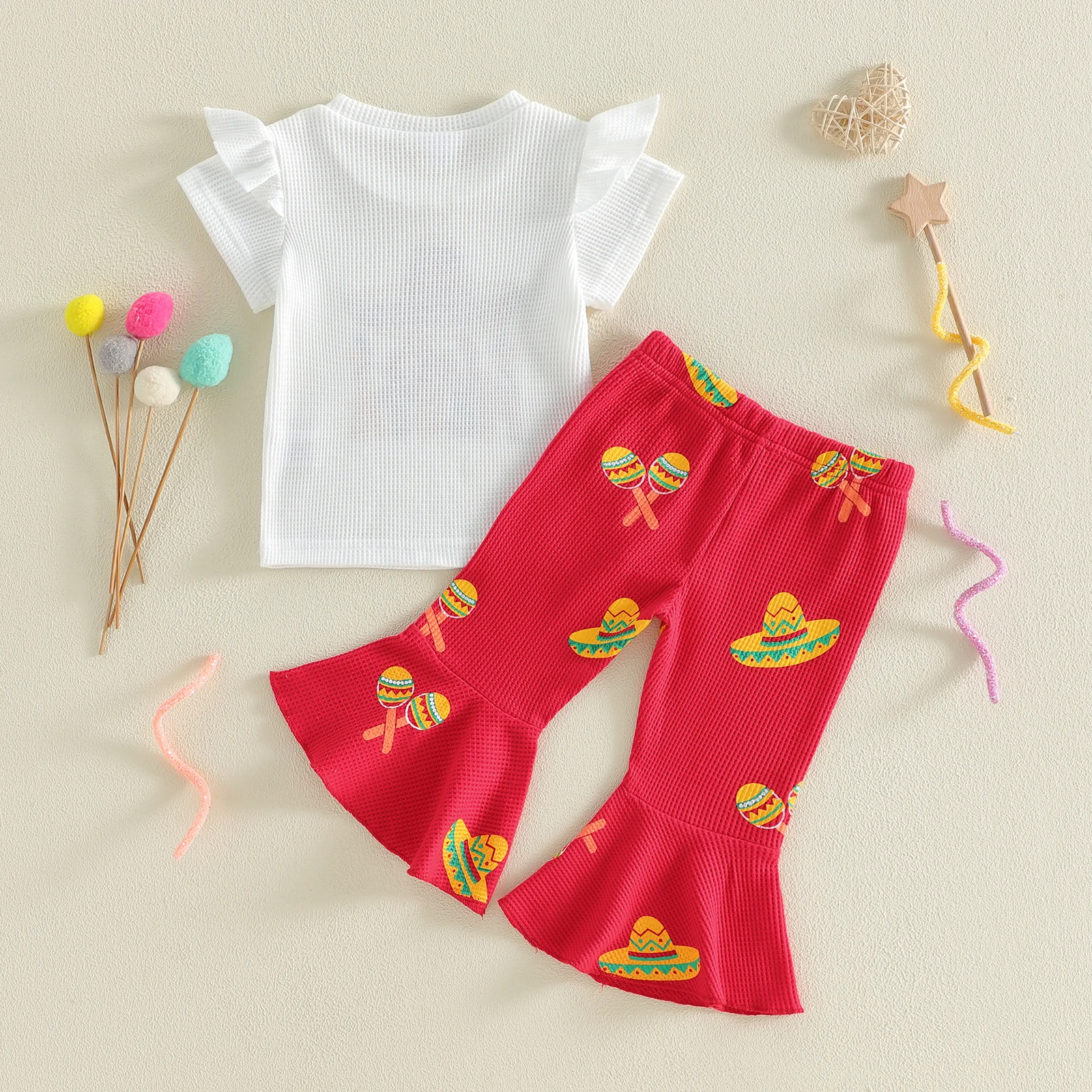 Conjunto verano niña camiseta bordada y pantalón elástico acampanado - imagen 3