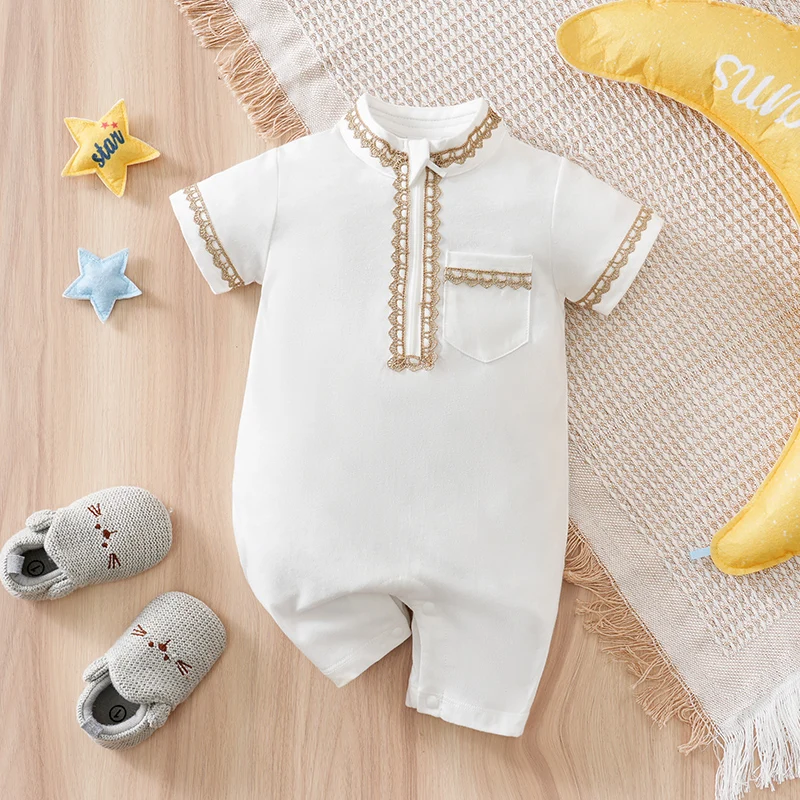 Mono de bebé recién nacido islámico algodón blanco manga corta