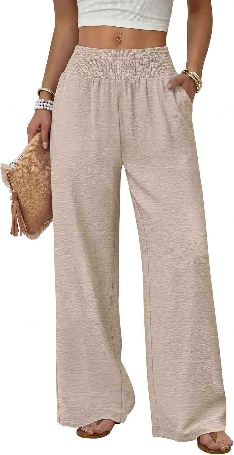 Pantalones anchos de bebé cintura alta con bolsillos casuales