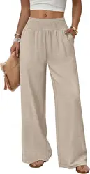Pantalones anchos de bebé cintura alta con bolsillos casuales