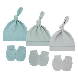 Conjunto recién nacido gorro y guantes de algodón suave