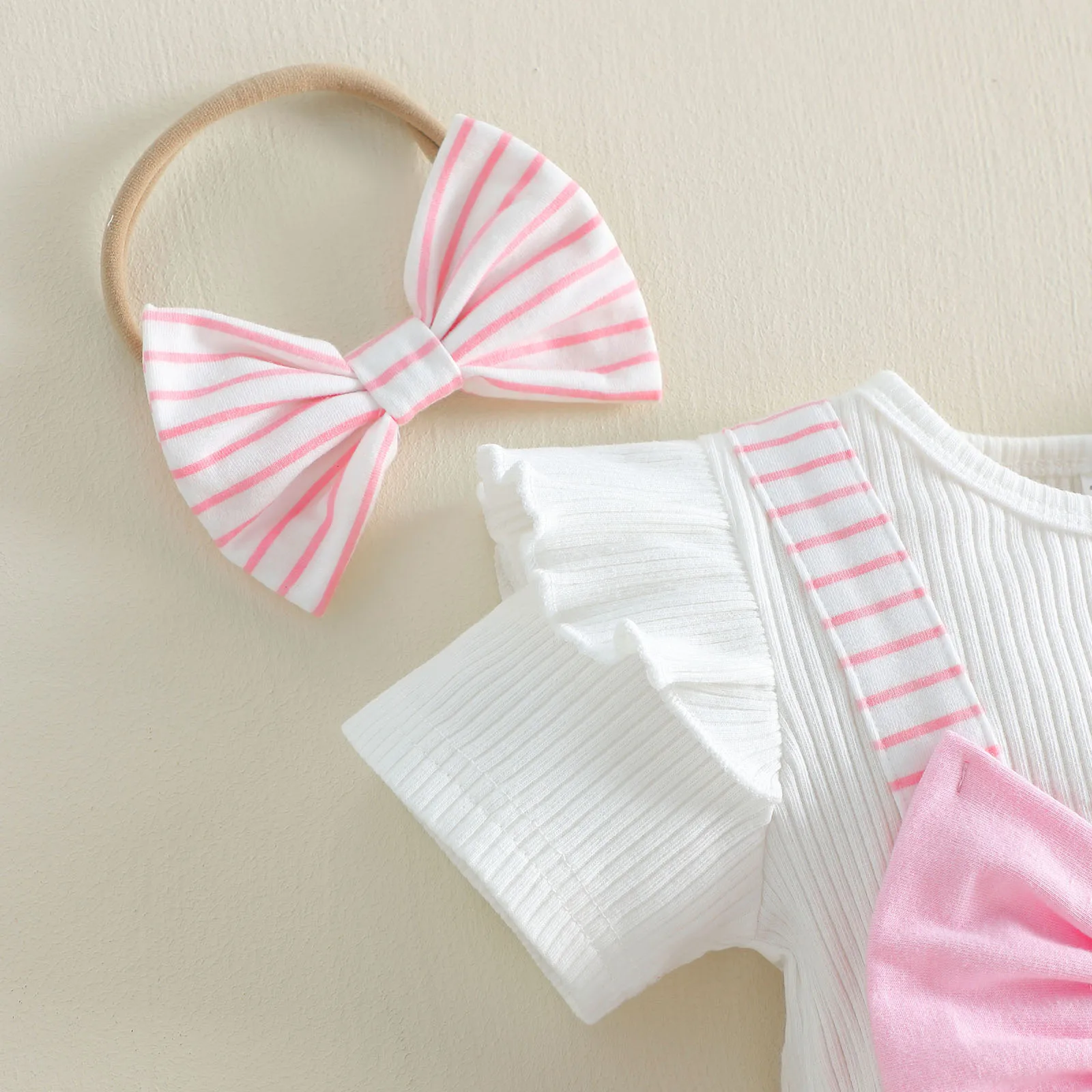 Conjunto de verano para niña: mono manga corta con lazo y diadema - imagen 3