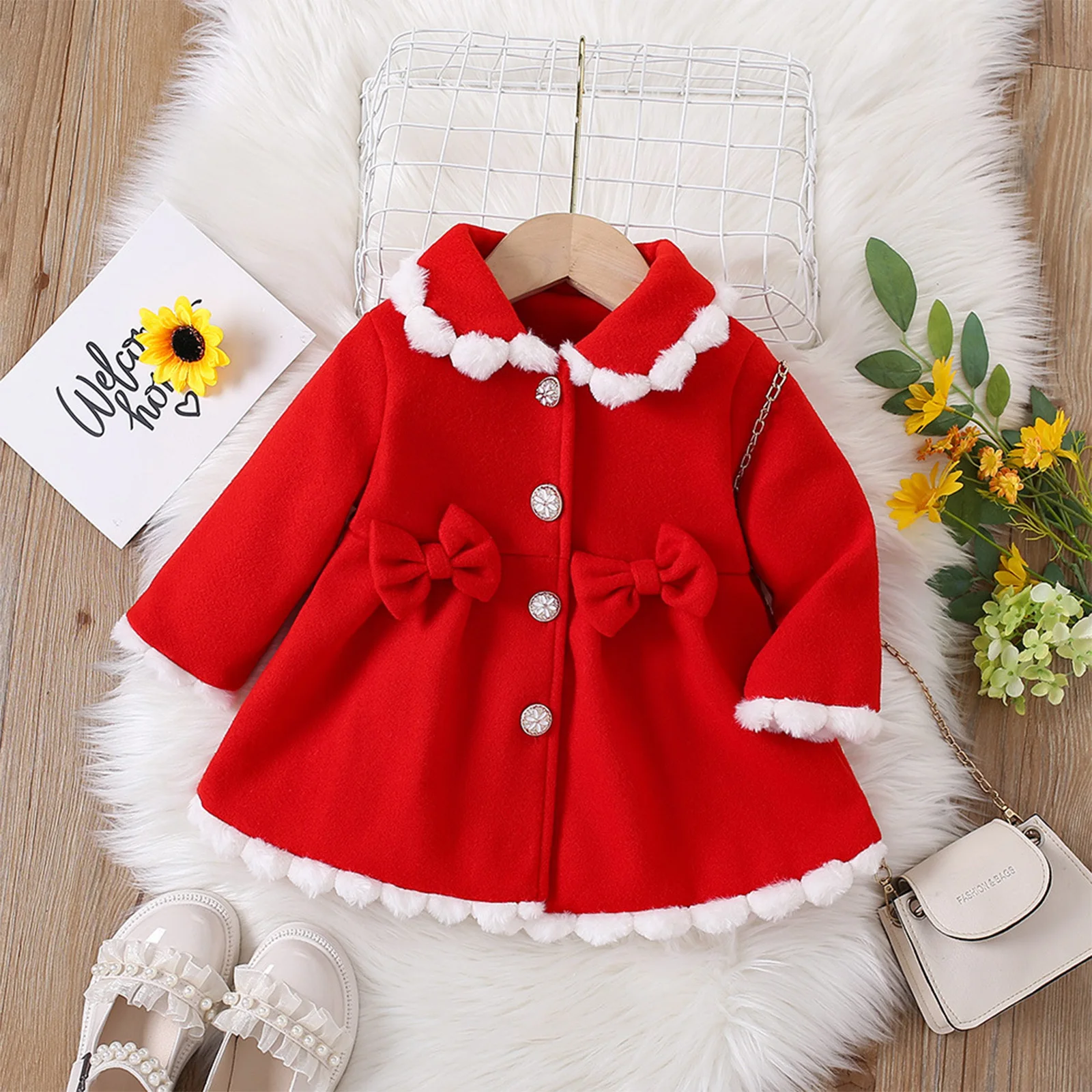 Abrigo de invierno para niñas con piel sintética y botones - imagen 4
