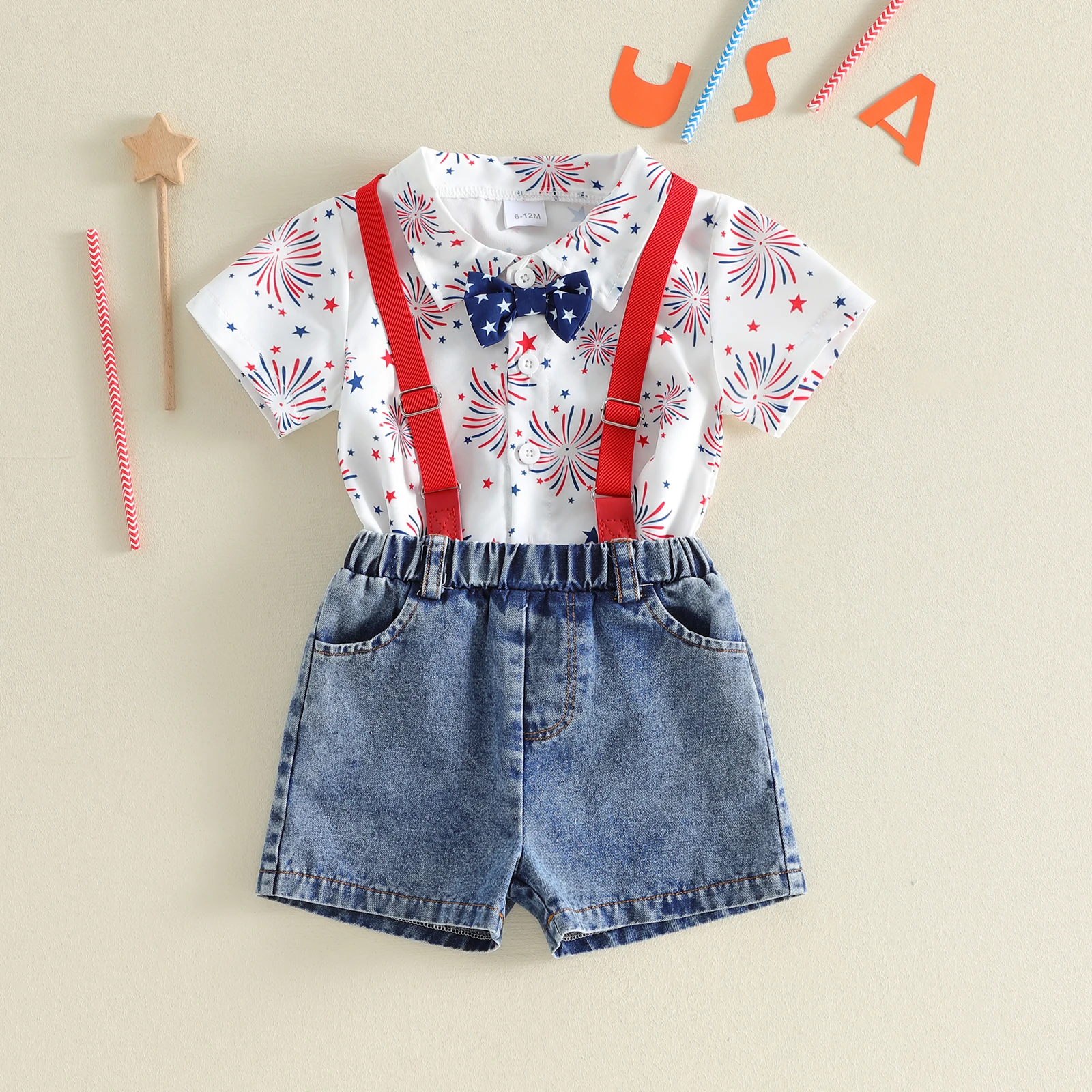 Conjunto de verano para bebé: camisa a rayas y pantalón corto vaquero - imagen 3