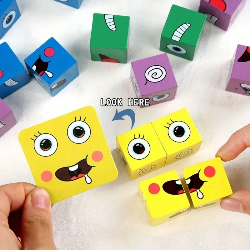 Cubo sensorial Montessori con bloques de caras expresivas para niños - imagen 3