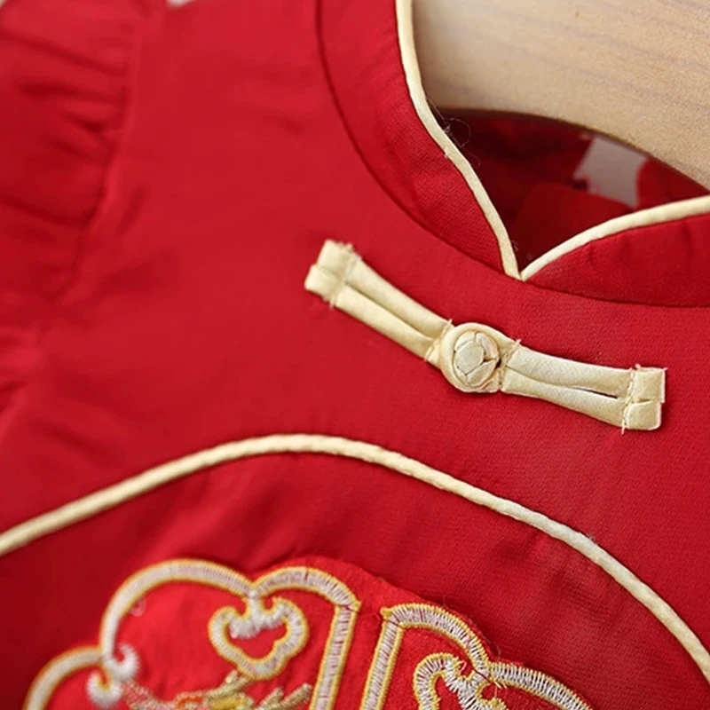 Vestido de verano rojo en malla sin mangas con bordado para niña - imagen 4