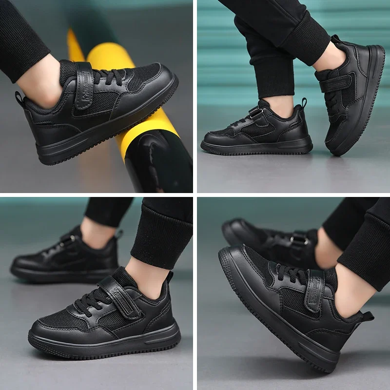 Zapatillas deportivas infantiles de cuero negro antideslizantes - imagen 5