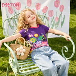 DXTON camisetas algodón estampado floral verano manga corta para niñas