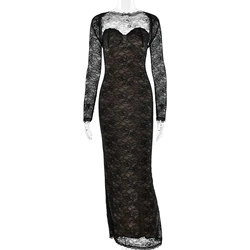 Vestido de maternidad de encaje negro manga larga para sesión