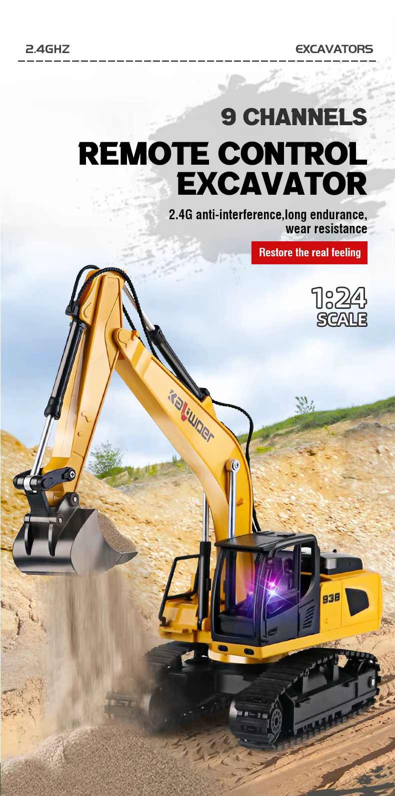 Excavadora RC 1/24 en vista general