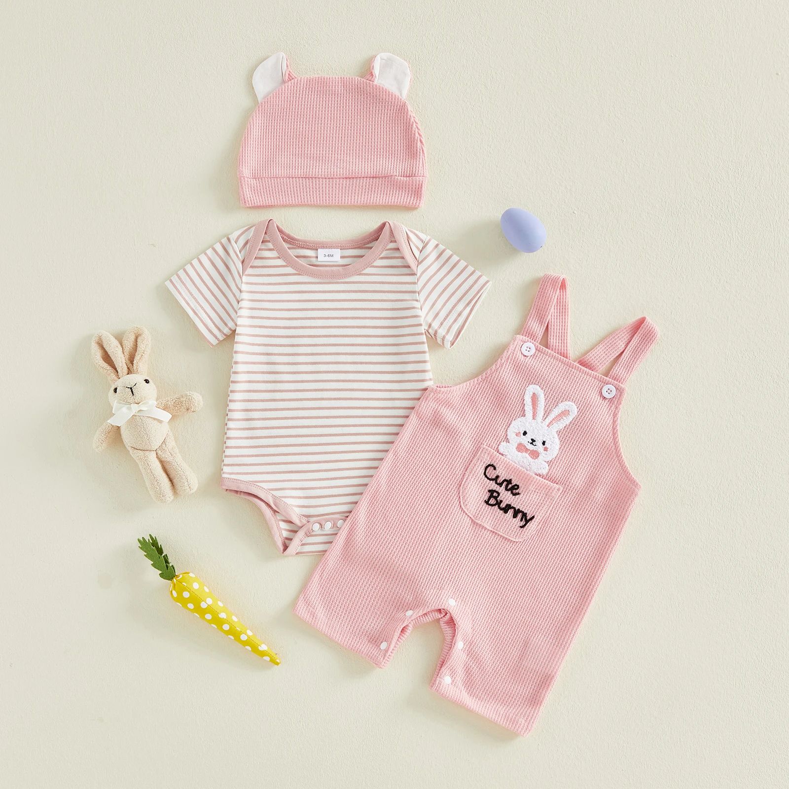 Conjunto de Pascua para bebé mono informal a rayas conejito y sombrero - imagen 5