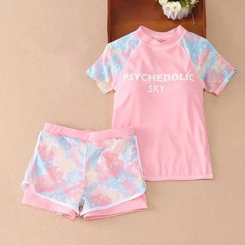 Traje de baño deportivo niña – conjunto rosa y azul verano - imagen 5