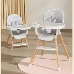 Trona de madera maciza para bebé con plato grande