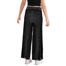 Pantalones de baile jazz para pierna ancha con cintura elástica