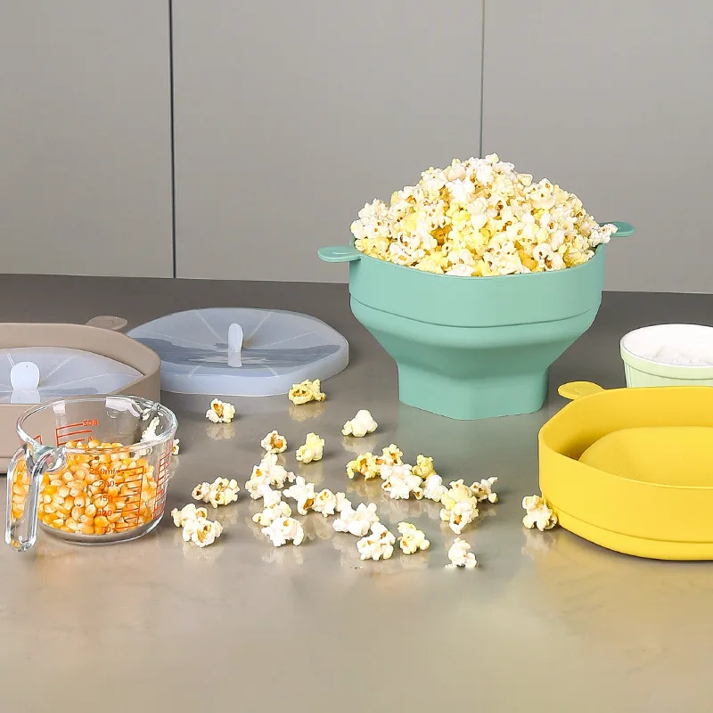 Cuenco silicona plegable para palomitas microondas con tapa grande - imagen 3
