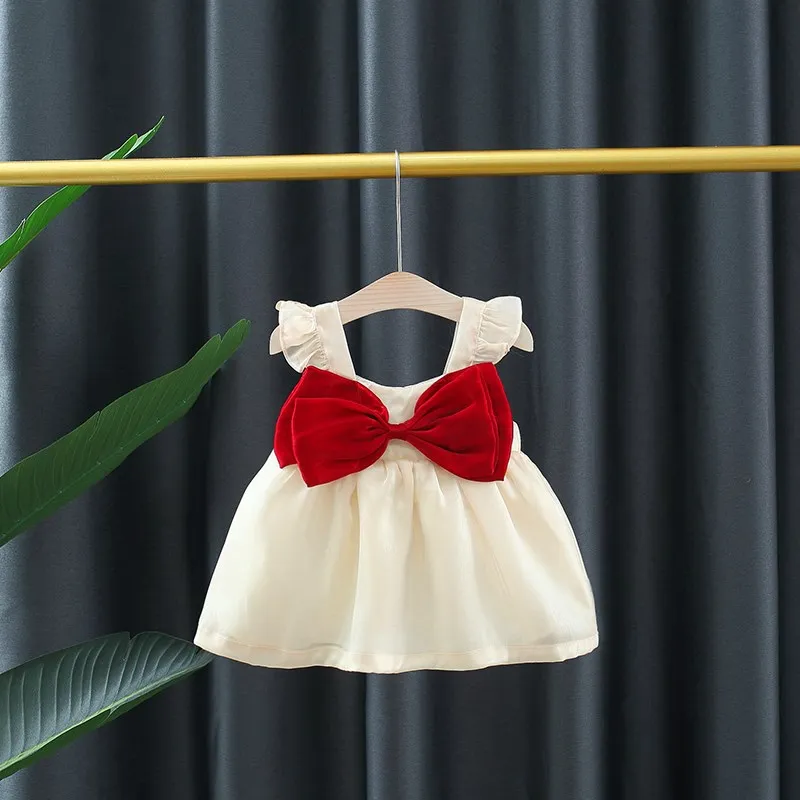 Vestido de princesa con lazo rojo para niña recién nacida - imagen 4