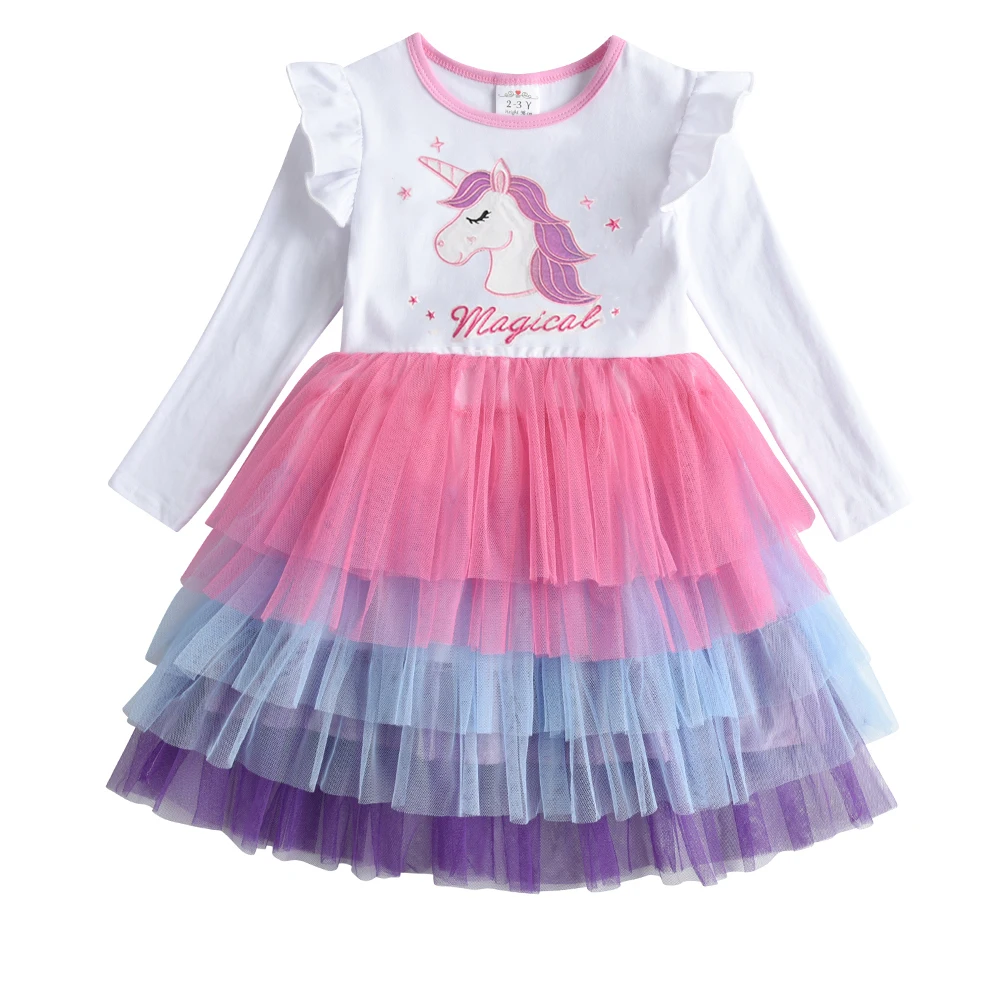 DXTON Vestido princesa unicornio algodón capas