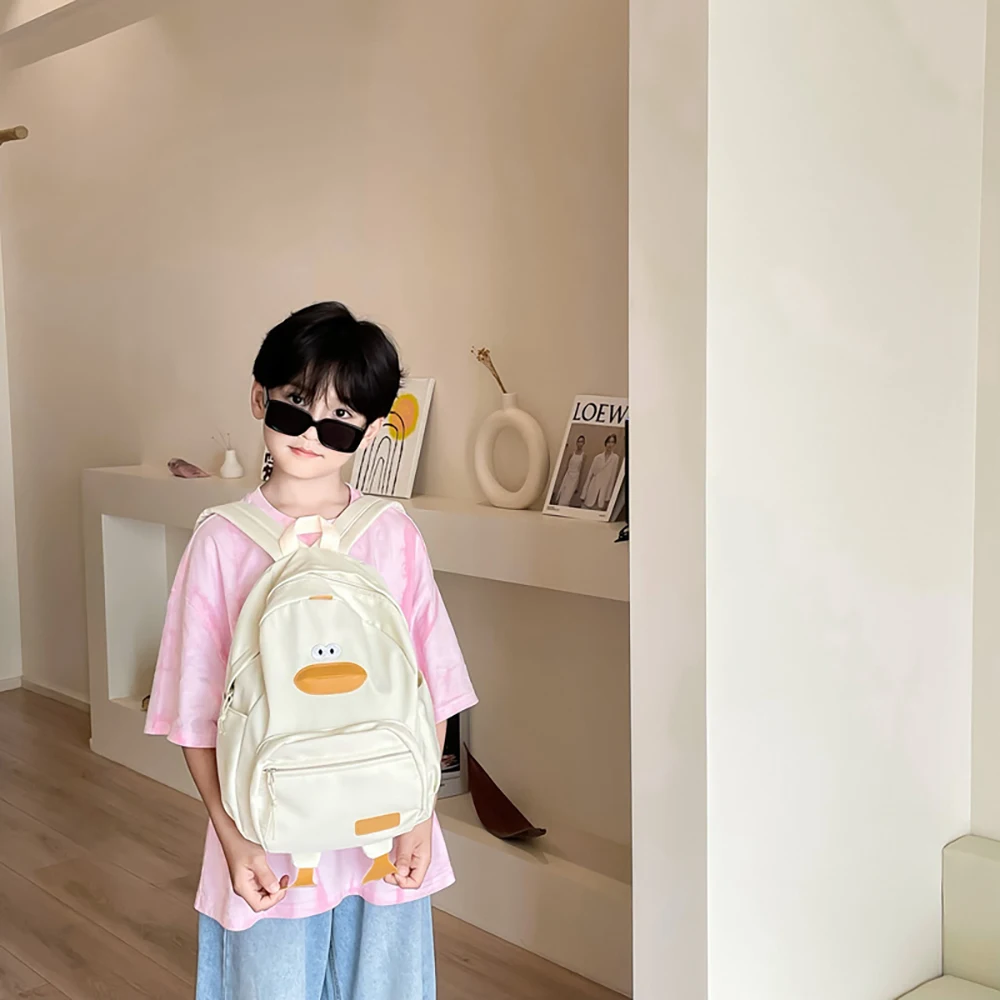 Mochila infantil de lona con pato – crema, ligera para preescolar - imagen 4