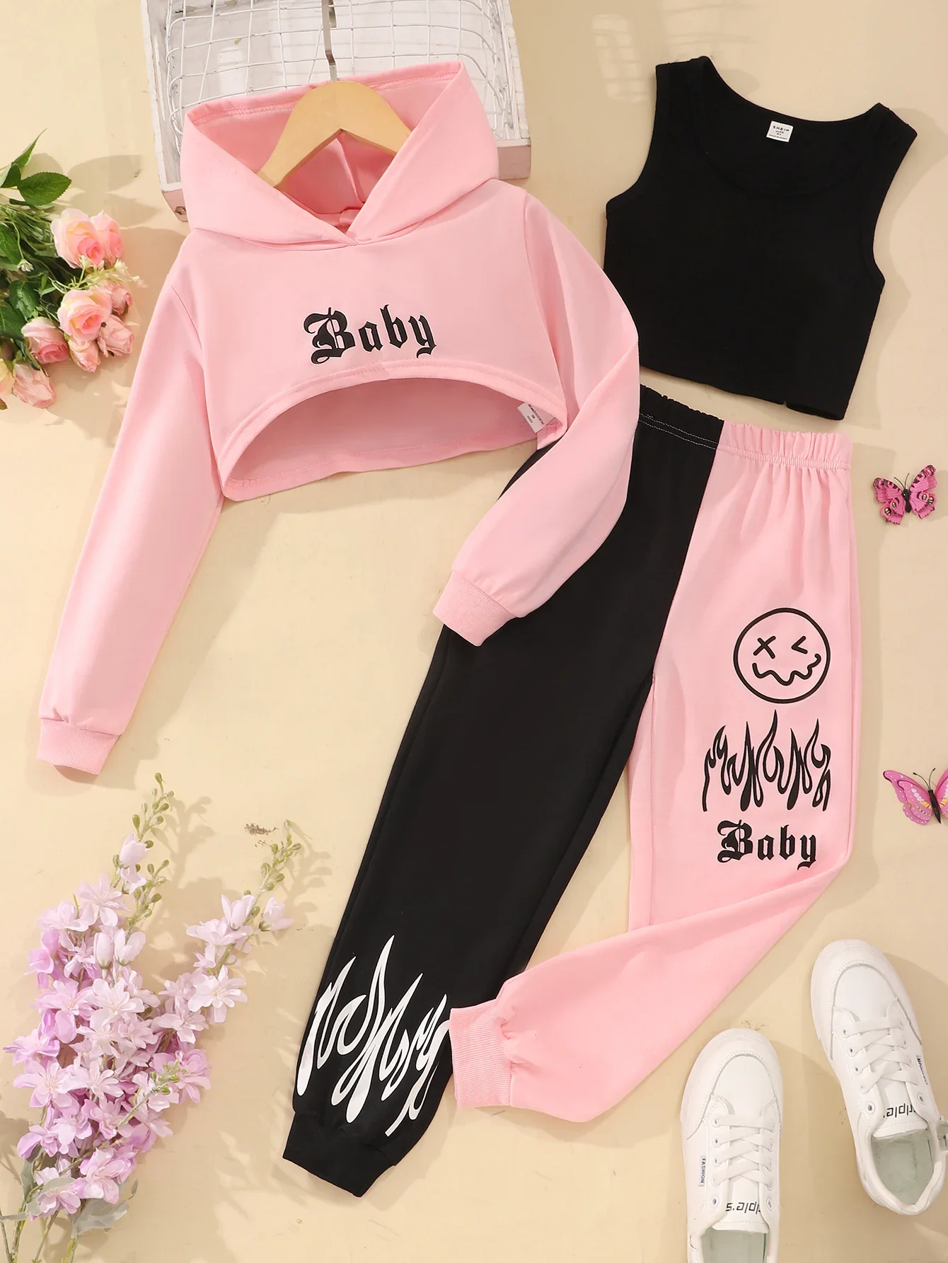 Conjunto ropa de entretiempo de 3 piezas con sudadera con capucha para niños - imagen 5