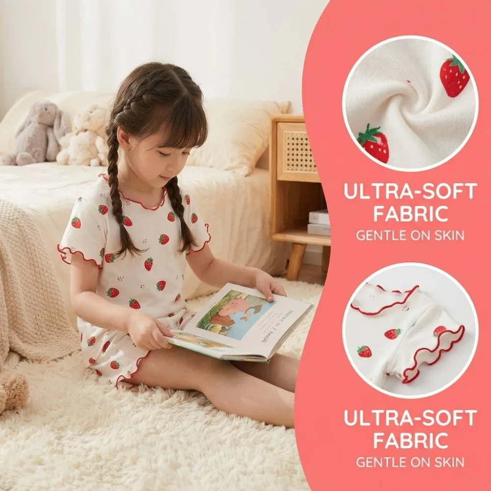 Pijama de niña algodón orgánico con fresas – camiseta y bermuda - imagen 5