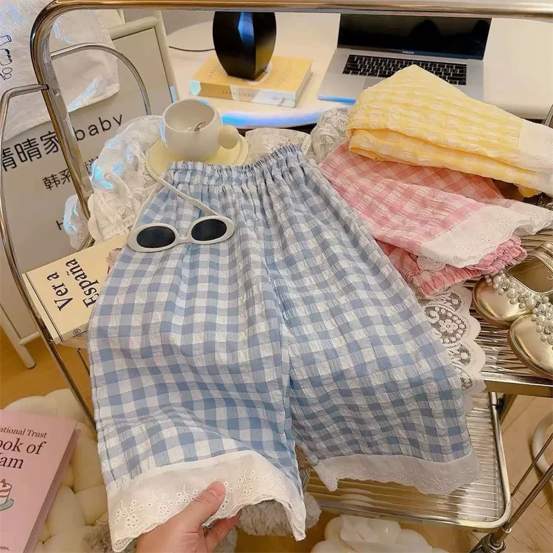 Pantalones de verano para niña con encaje suave y estilo casual