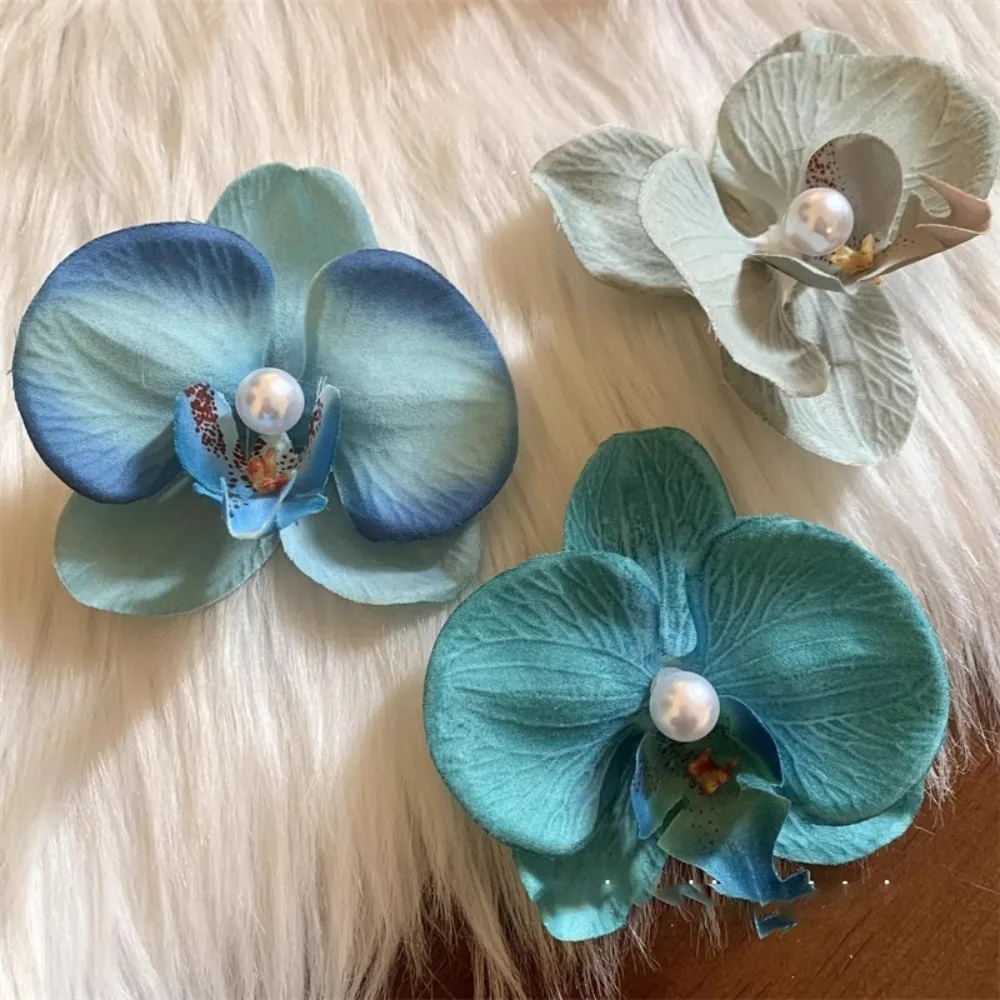 Pinzas para el pelo con flores de orquídea artificial, mariposas y perlas - imagen 4