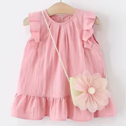Vestido niña algodón sin mangas – Dibujos animados bolso flores