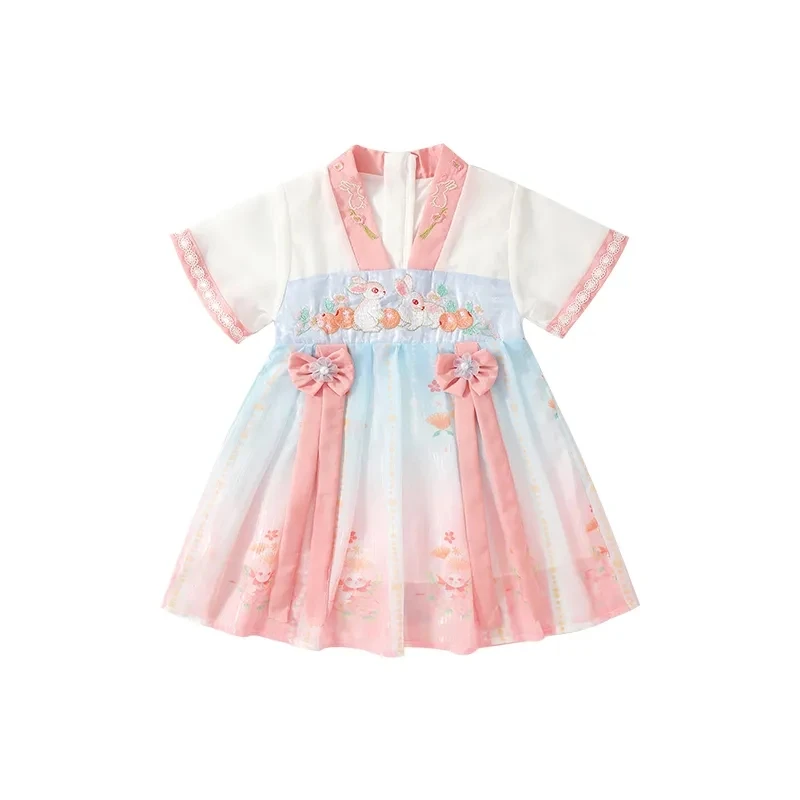 Vestido infantil de verano para niña con bordado de conejito - imagen 2