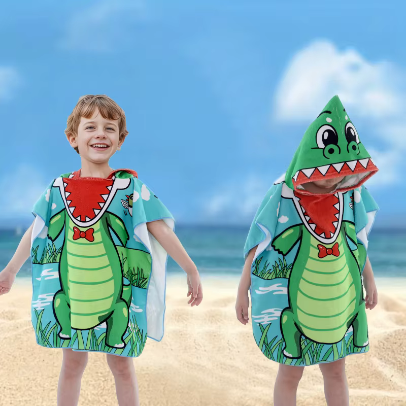 Toalla poncho con capucha para playa y piscina infantil